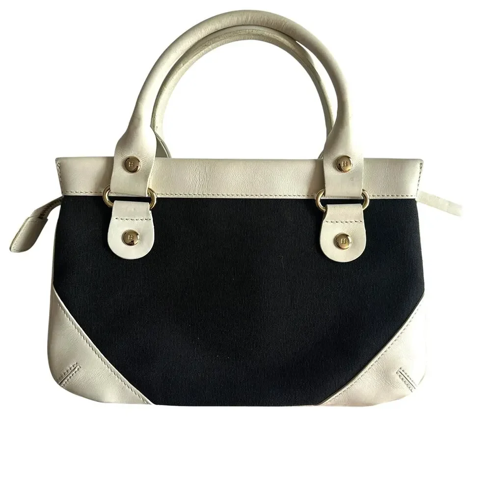 Kate Spade Vintage Bag Black White Canvas Leather Triple Compartment 90s Y2K